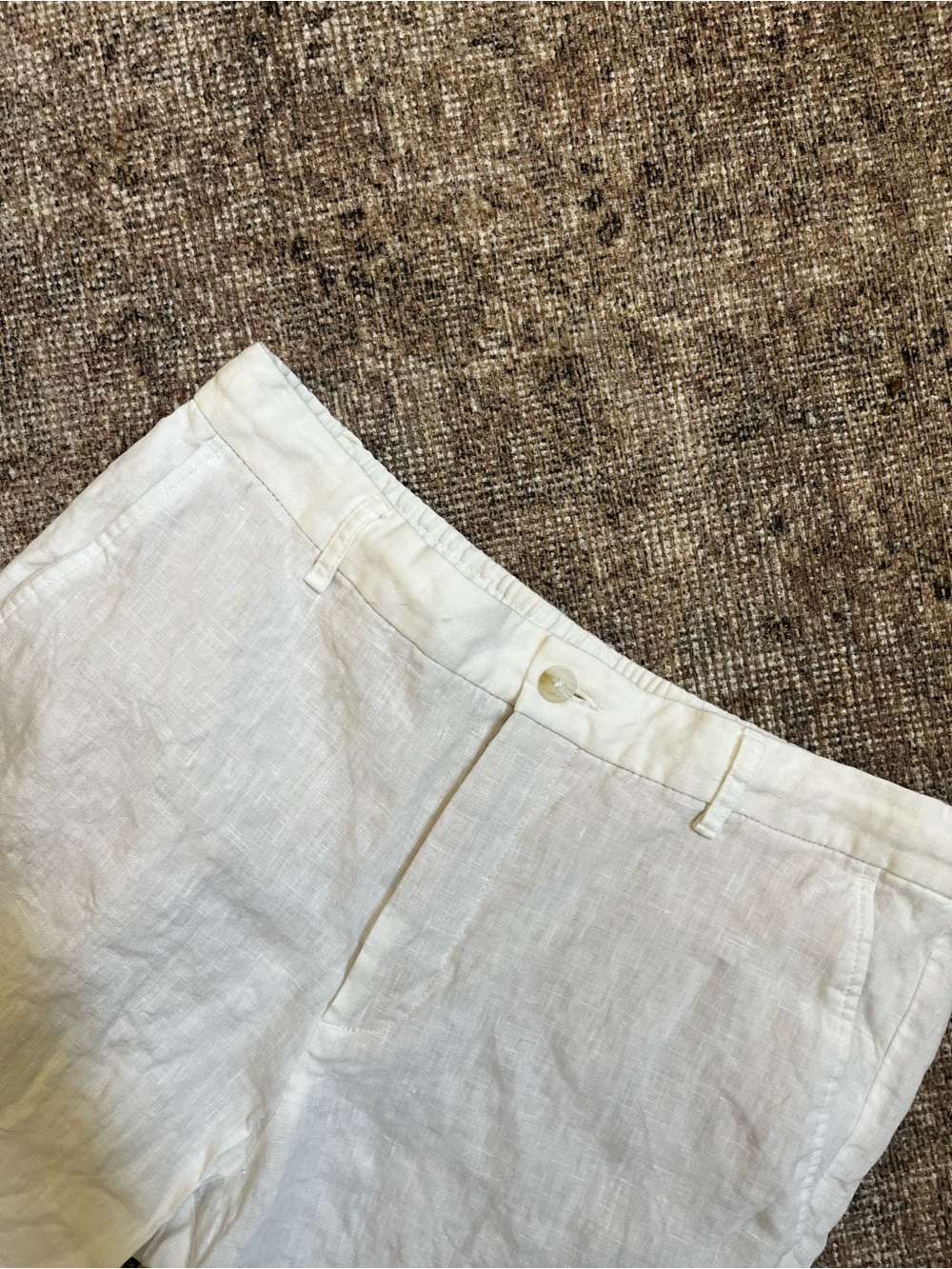 Zara White Linen Elastic Waist Pants M